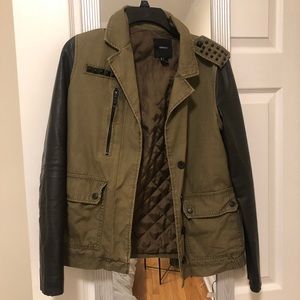 Olive Green & Black Cargo Moto Jacket